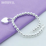 925 Silver Heart Lock Chain Bracelet 6mm Beads, Women's Jewelry