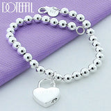 925 Sterling Silver Heart Lock Beads Chain Bracelet Women Top Jewelry