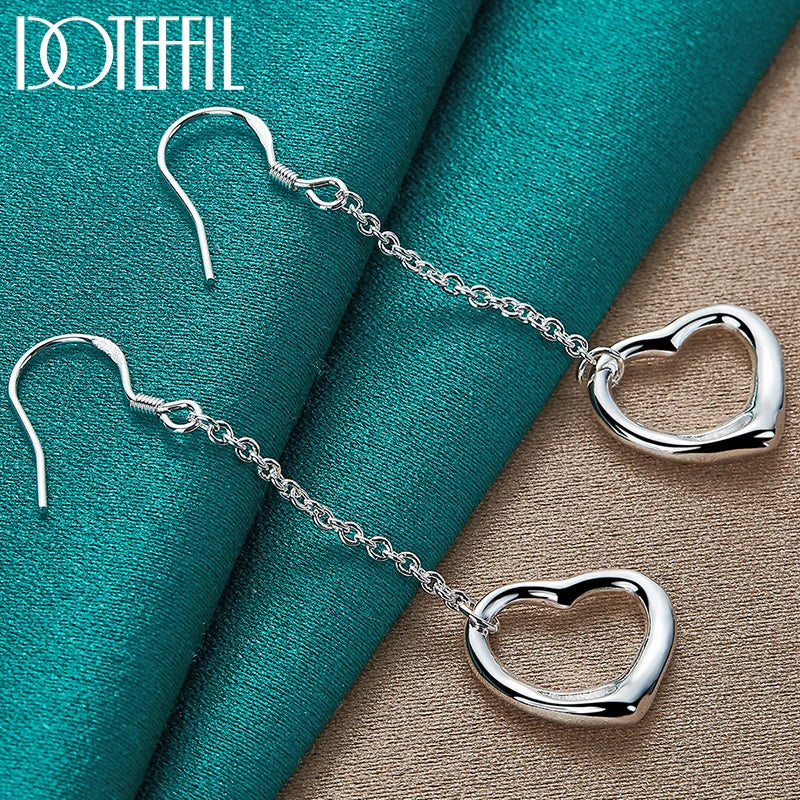 925 Silver Heart Drop Earrings Wedding Party Charm Jewelry