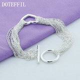 925 Silver Heart Multi-Line Chain Bracelet Wedding Engagement Jewelry