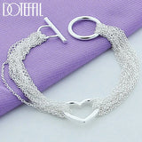 925 Silver Heart Multi-Line Chain Bracelet Wedding Engagement Jewelry