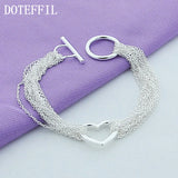 925 Silver Heart Multi-Line Chain Bracelet Wedding Engagement Jewelry