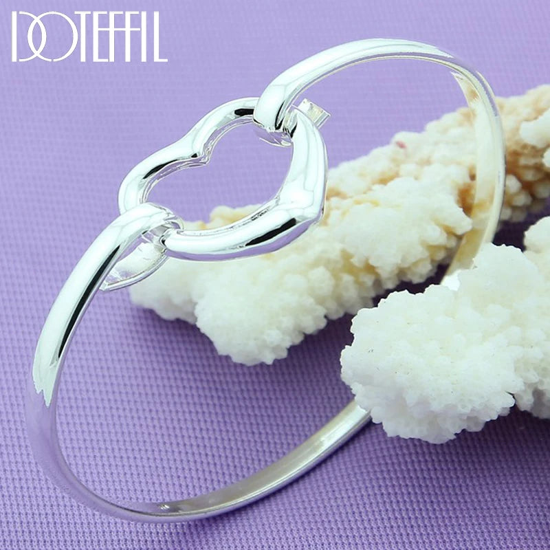925 Silver Heart Bangle Bracelet Wedding Engagement Charm Jewelry