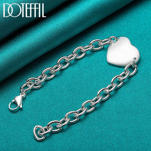 925 Silver Heart Pendant Bracelet Chain Wedding Engagement Jewelry