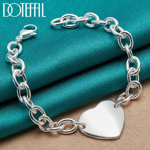 925 Silver Heart Pendant Bracelet Chain Wedding Engagement Jewelry