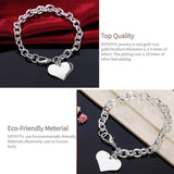 925 Silver Heart Pendant Bracelet, Women Wedding Jewelry
