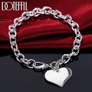 925 Silver Heart Pendant Bracelet, Women Wedding Jewelry