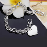 925 Silver Heart Pendant Bracelet, Women Wedding Jewelry