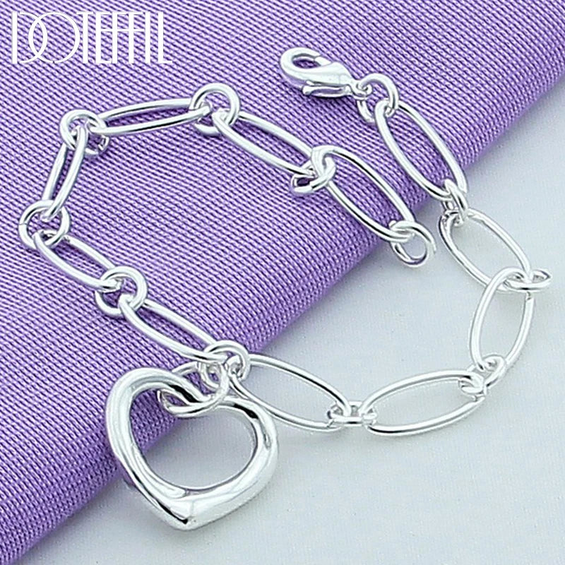 925 Silver Heart Pendant Bracelet Charm Wedding Jewelry