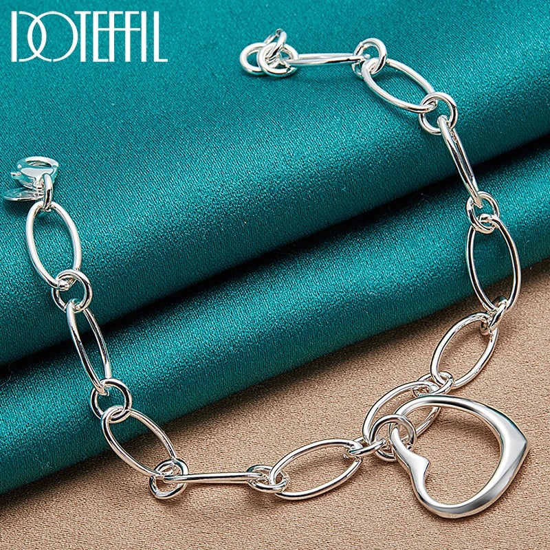 925 Silver Heart Pendant Bracelet Wedding Engagement Jewelry