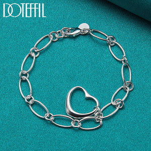 925 Silver Heart Pendant Bracelet Wedding Engagement Jewelry