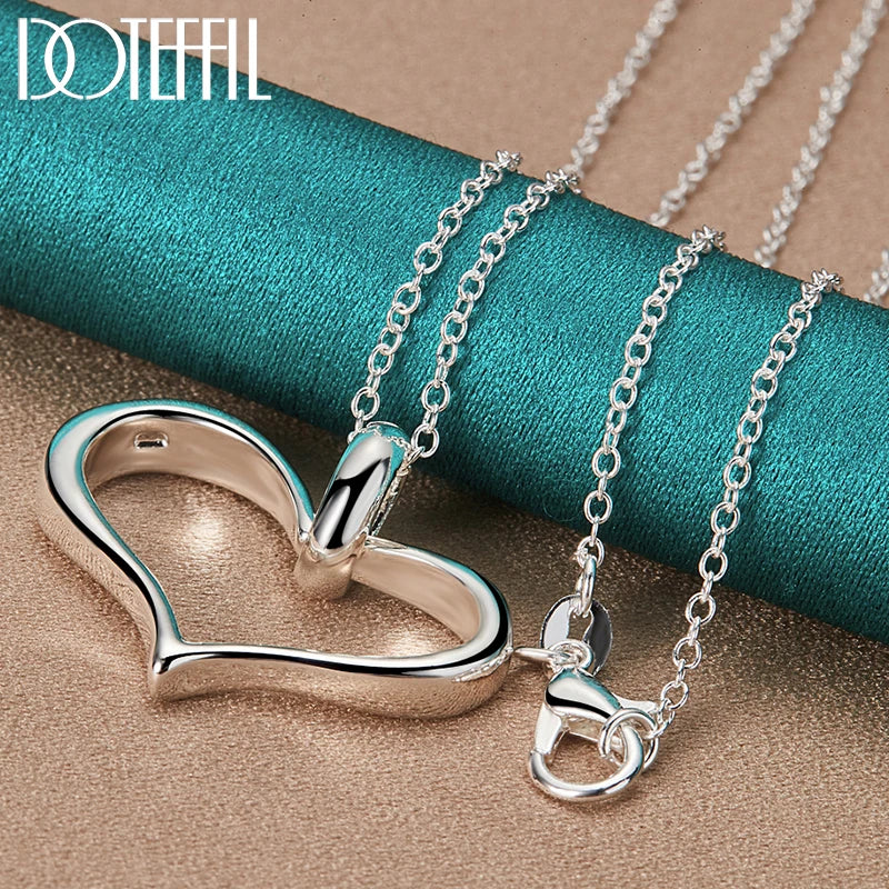 925 Silver Heart Pendant Necklace 16-30 Inch Chain Women Wedding