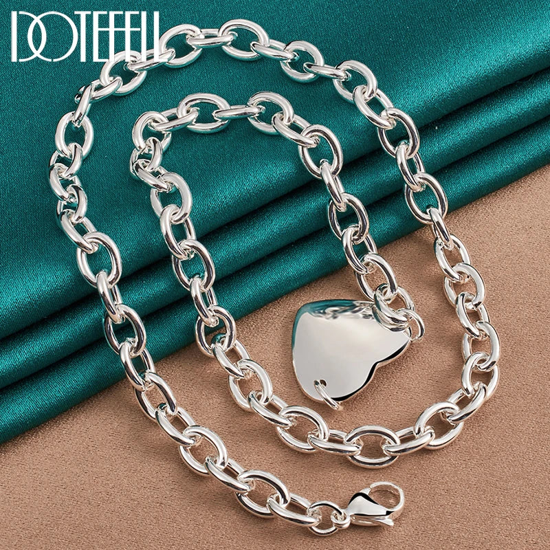 925 Silver Heart Pendant Necklace 18 Inches Chain Wedding Engagement Jewelry