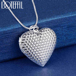 925 Silver Heart Photo Frame Necklace Snake Chain 16-30 inch Wedding Charm Gift