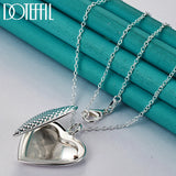 925 Silver Heart Photo Frame Necklace Snake Chain 16-30 inch Wedding Charm Gift