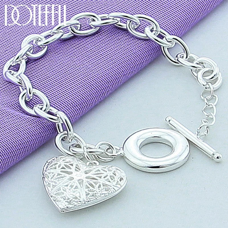 925 Silver Heart Photo Frame Bracelet Wedding Jewelry