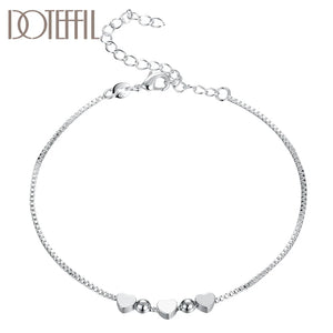 925 Silver Heart Bead Chain Bracelet Wedding Jewelry