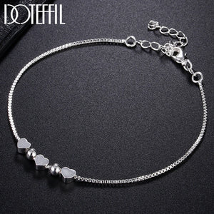 925 Silver Heart Bead Chain Bracelet Wedding Jewelry