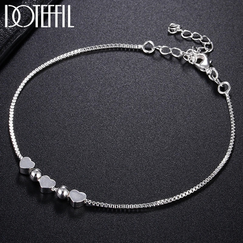 925 Silver Heart Bead Chain Bracelet Wedding Jewelry