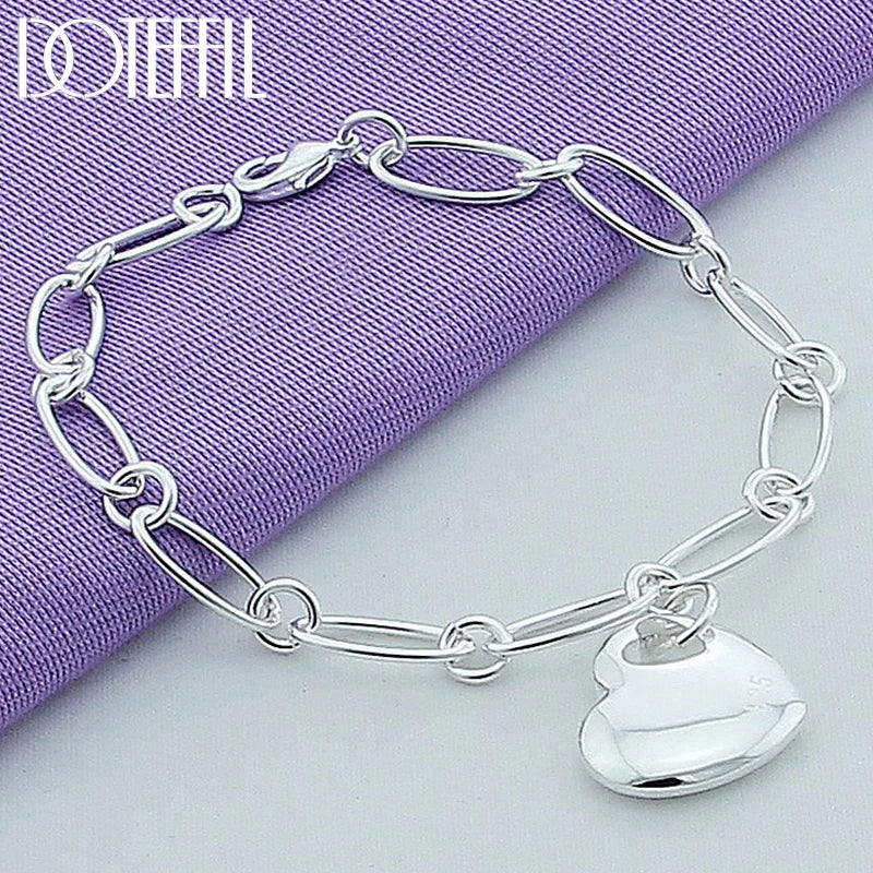 925 Silver Heart Pendant Bracelet Wedding Party Jewelry