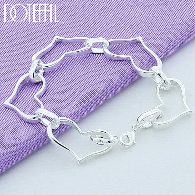 925 Silver Heart Bracelet for European Charm, Long Silver Women Jewelry