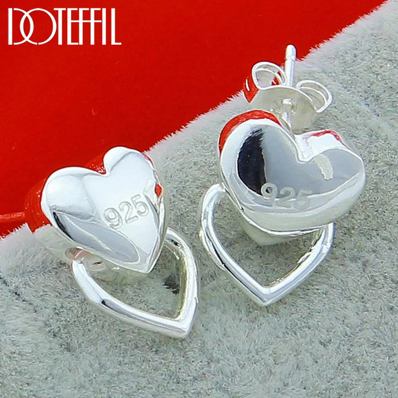925 Silver Heart Stud Earrings Wedding Party Jewelry