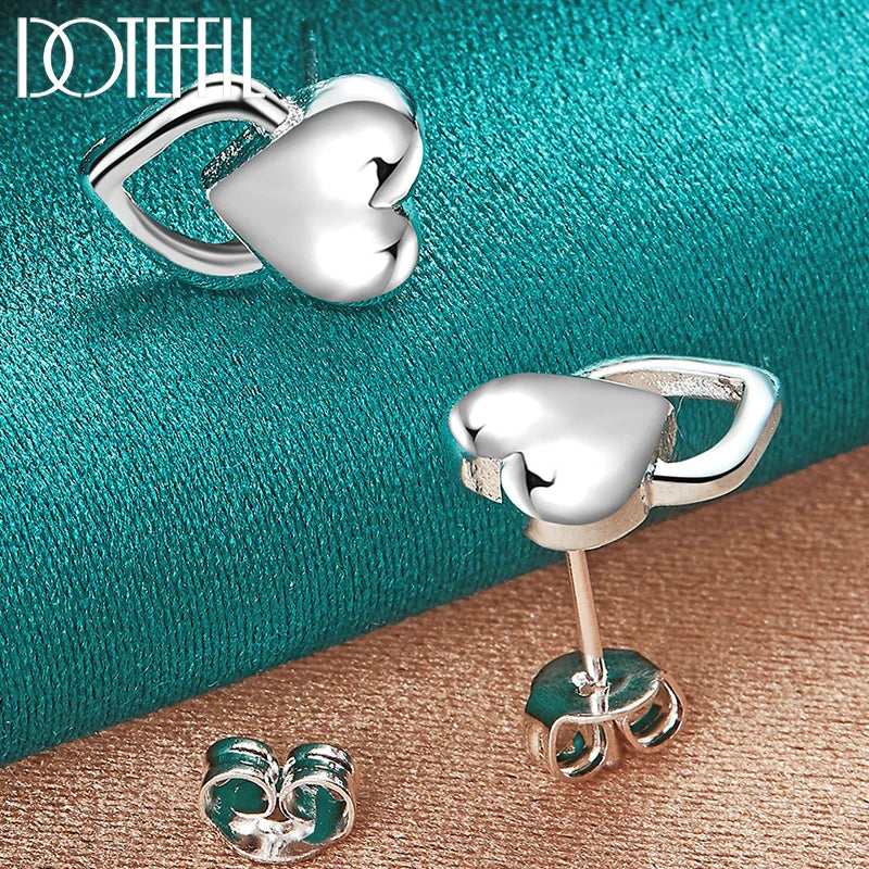 925 Sterling Silver Heart Stud Earrings For Woman