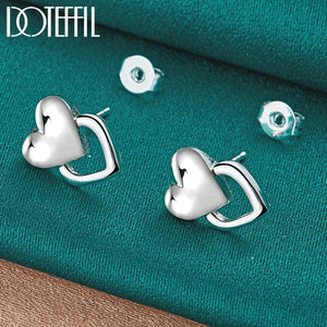 925 Sterling Silver Heart Stud Earrings For Woman