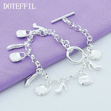 925 Silver High Heels Bag Pendant Bracelets Women Charm Jewelry