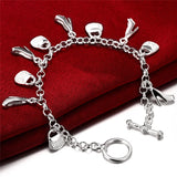 925 Silver High Heels Bag Pendant Bracelets Women Charm Jewelry