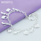 925 Silver High Heels Bag Pendant Bracelets Women Charm Jewelry