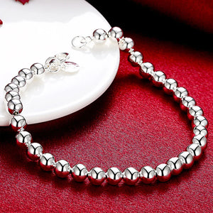 925 Sterling Silver 4mm Rose Bead Chain Bracelet