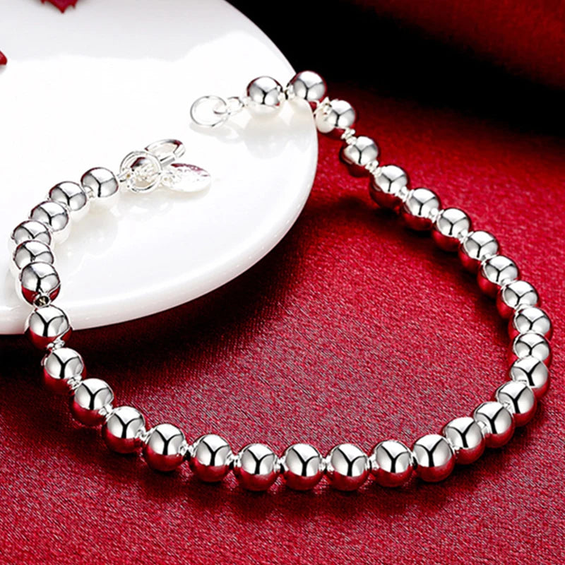 925 Sterling Silver 4mm Rose Bead Chain Bracelet