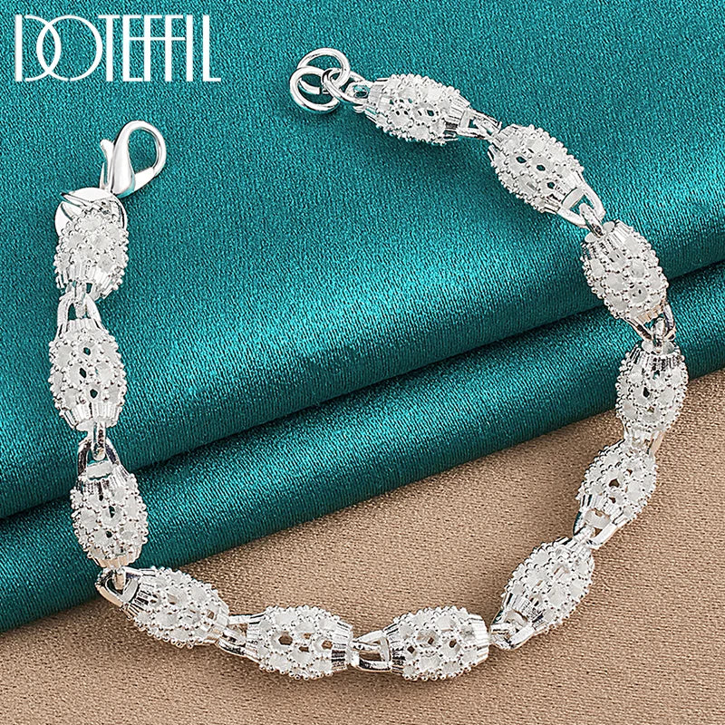 925 Sterling Silver Hollow Bead Ball Bracelet Chain For Woman