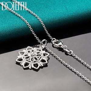925 Silver Hollow Carved Zircon Pendant Necklace 18-30 Inch Chain Women Wedding