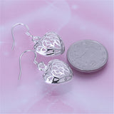 925 Silver Heart Ball Drop Earrings Wedding Engagement Party Jewelry