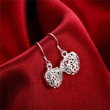 925 Silver Heart Ball Drop Earrings Wedding Engagement Party Jewelry