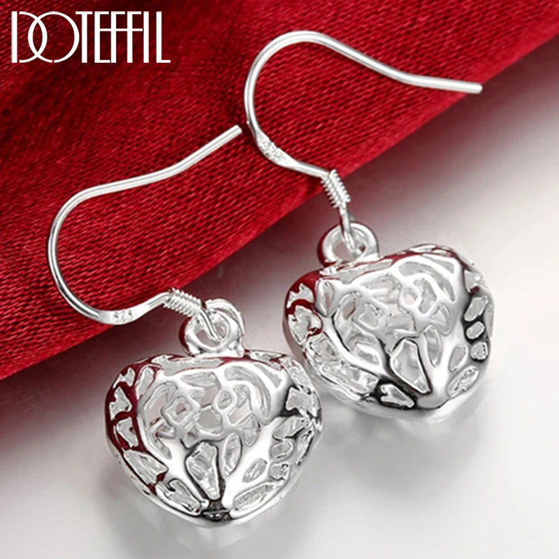 925 Silver Heart Ball Drop Earrings Wedding Engagement Party Jewelry