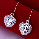 925 Silver Heart Ball Drop Earrings Wedding Engagement Party Jewelry