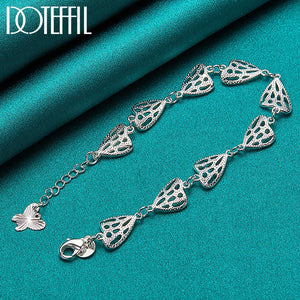 925 Silver Heart Butterfly Chain Pendant Bracelet Wedding Jewelry