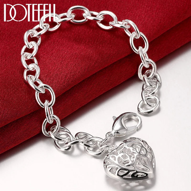 925 Silver Heart Pendant Bracelet for Woman Wedding Charm Jewelry