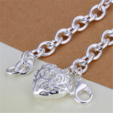 925 Silver Heart Pendant Bracelet for Woman Wedding Charm Jewelry