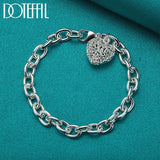 925 Silver Heart Pendant Bracelet Wedding Engagement Jewelry