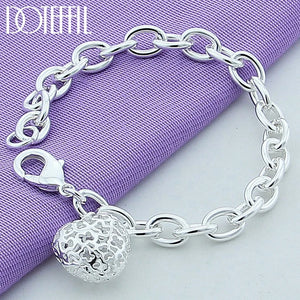 925 Silver Heart Pendant Bracelet Wedding Engagement Jewelry