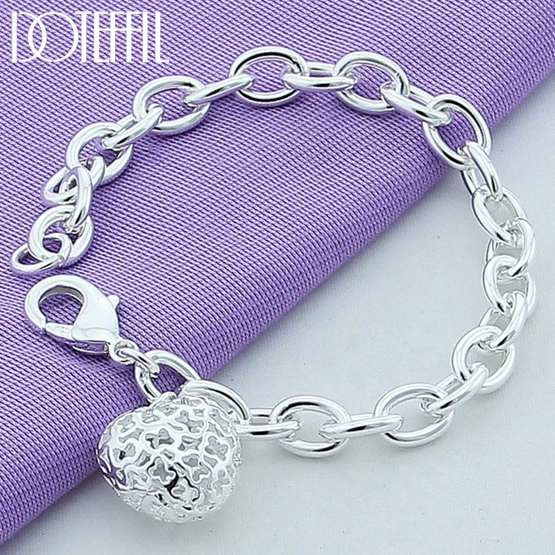 925 Silver Heart Pendant Bracelet Wedding Engagement Jewelry