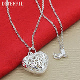 925 Silver Heart Ball Pendant Necklace 18-Inch Chain for Women
