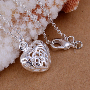 925 Silver Heart Ball Pendant Necklace 18-Inch Chain for Women
