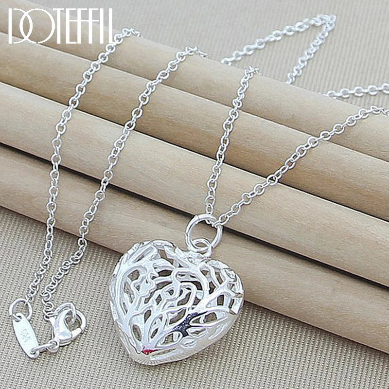 925 Silver Heart Ball Pendant Necklace 18-Inch Chain for Women
