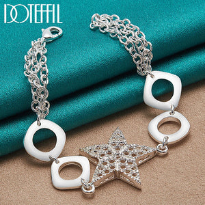 925 Sterling Silver Star Bracelet Women Wedding Engagement Party Charm Jewelry