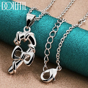 925 Silver Bowknot Pendant Necklace 18 Inch Box Chain Wedding Charm Jewelry